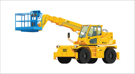 Yellow telescopic lift with blue basket vector illustration on a white background boom aerial © Sagor