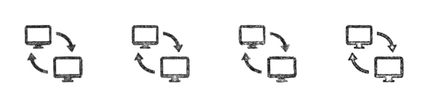 Sketch monochrome synchronization logo design set