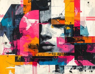 Fototapeta premium Colorful abstract painting with geometric shapes.