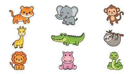 Fototapeta premium Set of cute cartoon wild animals for children.