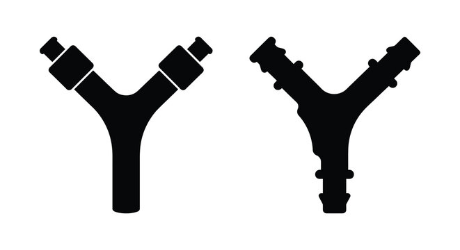 Two Black Water Hose Y Connectors Shown In A Silhouette Style Against A White Background connector splitter garden