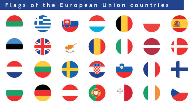 A set of round icons with flags of all EU countries