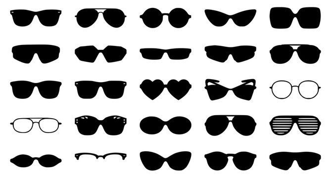 Stylish Sunglasses Vector Illustration Set Featuring Modern Fashion Eyewear Icons Isolated on White