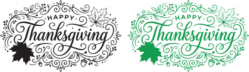 Happy thanksgiving greeting cards with elegant floral designs © FOWZIA
