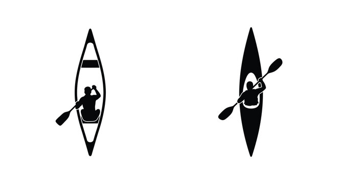 Two Kayaks With Paddlers Viewed From Above In Black Silhouette kayak canoeing paddling watercraft boat boats river lake