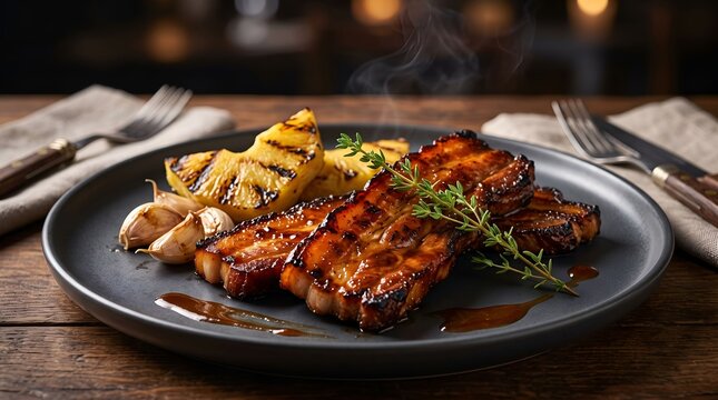 Grilled Pork Chops With Pineapple And Garlic Food Photography