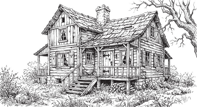 old house drawing pen sketch vector