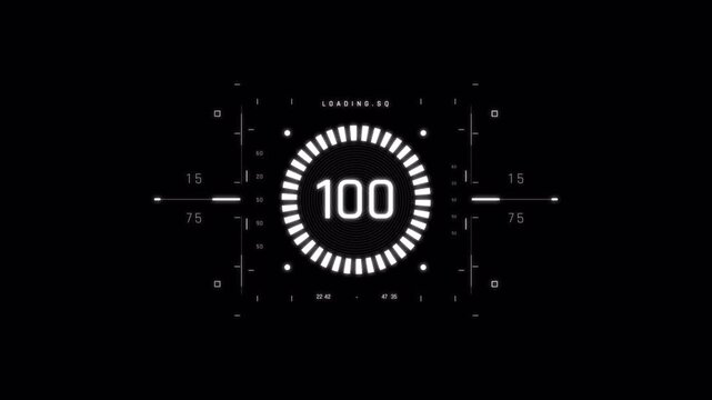 Futuristic HUD Digital Counter Display with Circular Loading Progress Animation.