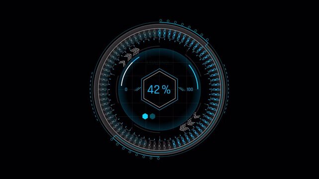 Futuristic Digital Loading Progress Circle HUD Interface Animation.