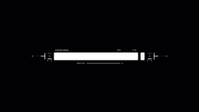 Minimalist digital interface frame with a central glowing horizontal bar on a black background.