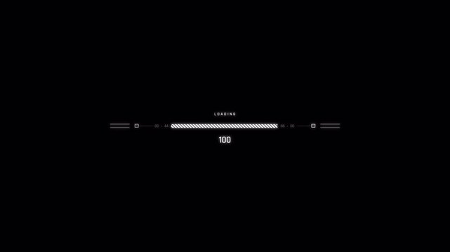 Minimalist digital loading bar animation with a central progress indicator on black background.
