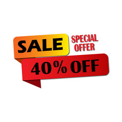 Fototapeta premium Sale Special offer 40% Off Sale Label with Yellow Rad Ribbon style Design,Yellow Rad Color Creative Sale Tag Design,transparent background high resolution PNG.