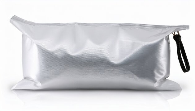 white polypropylene sack or bag mockup for flour sugar or agricultural products silver plastic container isolated on white background