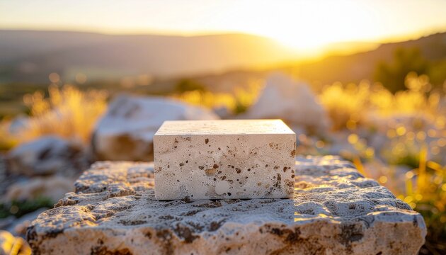 A bar of soap on a rock.