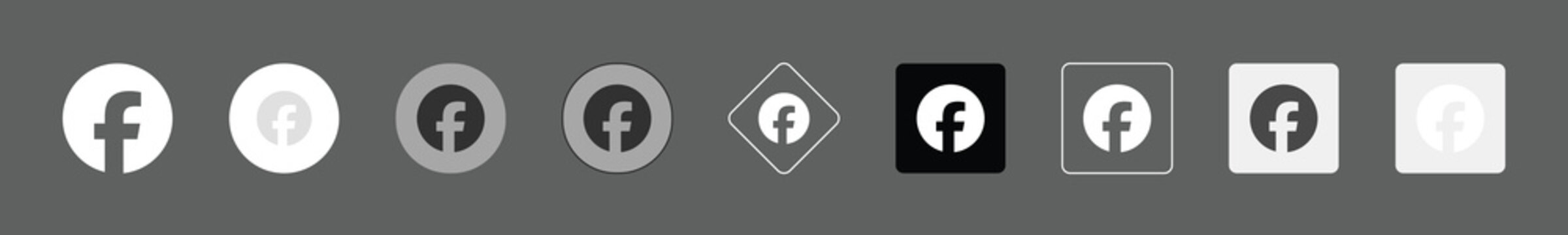 Set of facebook social media icons in various styles, including circular, square, and diamond shapes with different fills and outlines