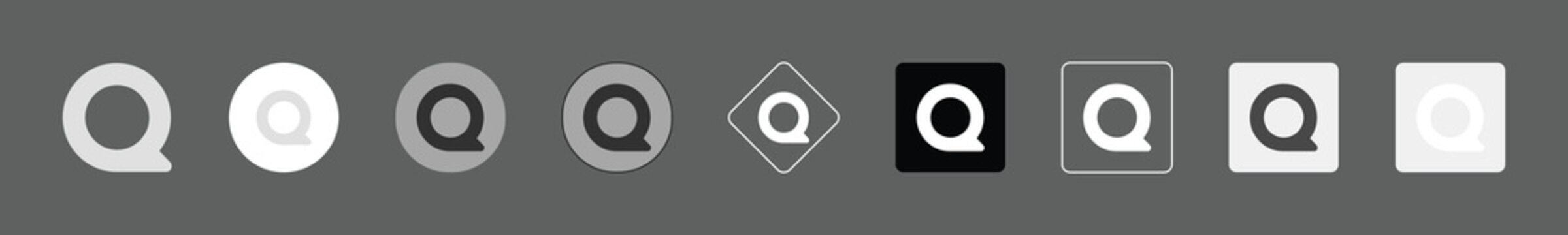 Set of quora q logo icons in various styles and shapes