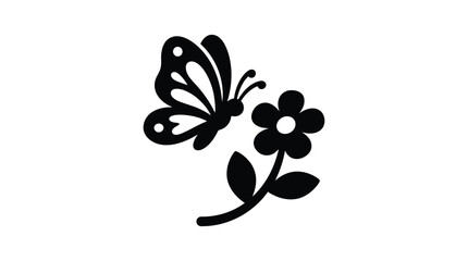 Butterfly And Flower Silhouette Against A White Background © sahidabegum