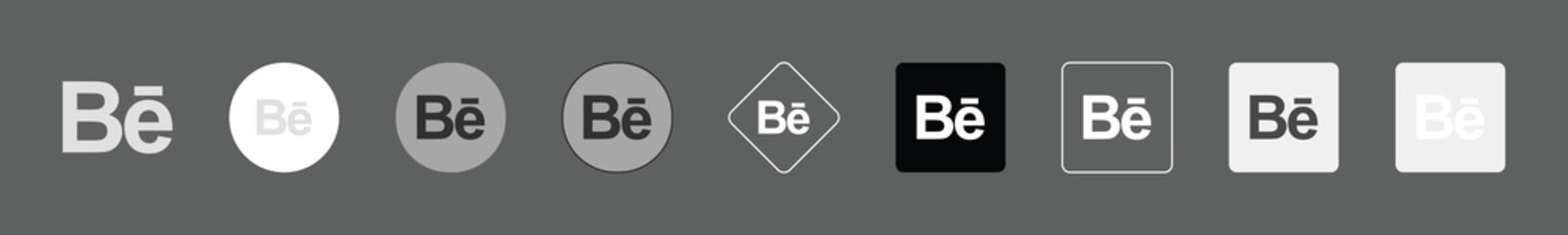Behance social media logo icon set in various styles and shapes