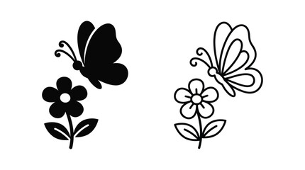 Butterfly And Flower Line Art Black And White Vector Illustration © sahidabegum
