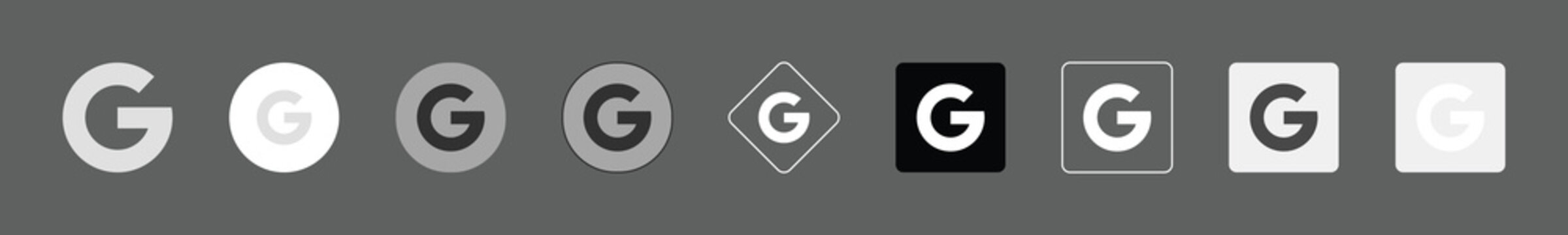 Set of google g logo variations in different styles and shapes