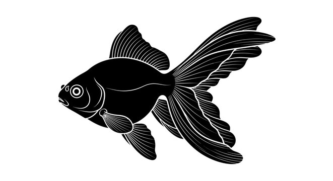 Black goldfish silhouette illustration isolated on white background