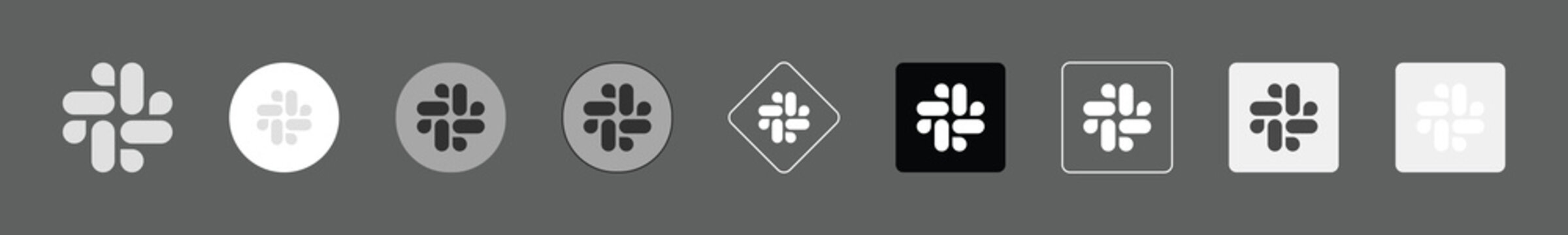Set of slack logo icons, modern minimalist shapes, collection of creative symbols for branding