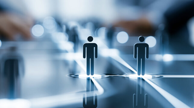 Conceptual talent pipeline flow with silhouetted figures representing steady supply of capable professionals for key organizational roles, HR planning concept, workforce strategy