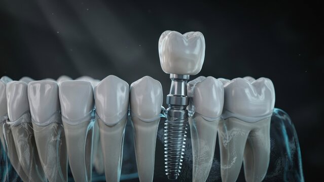 Dental implant procedure showing a prosthetic tooth replacement