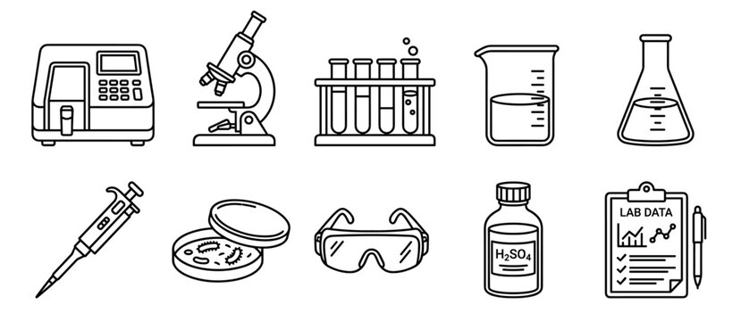 Collection of laboratory equipment and scientific tools for research, experimentation, and analysis in various scientific disciplines.