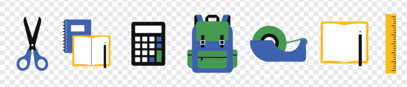 Set of flat vector icons for school supplies and education