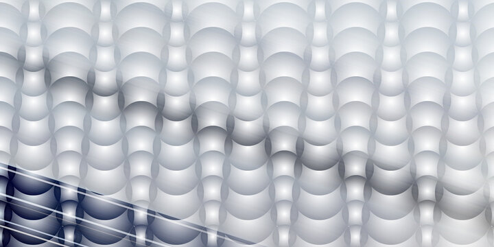 Abstract geometric pattern with overlapping spheres in silver and blue