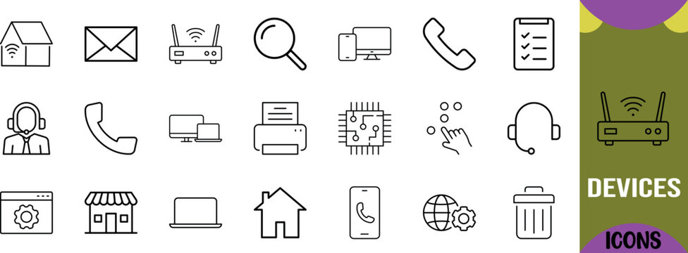 Technology and communication device icons. router icon set, laptop icon set, phone icon set