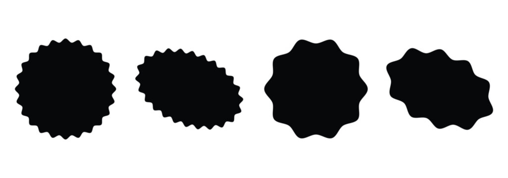 Collection of blue starburst, spiky, and scalloped badge shapes in clean flat vector style. Ideal for sale labels, discount stickers, promo badges. Set of circles with zigzag edges, Sunburst sticker s