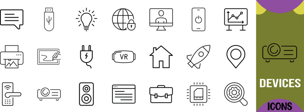 Electronic devices and technology icons. usb icon set, printer icon set, smartphone icon set
