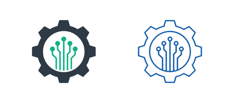 Gear icon with circuit lines two tone flat style