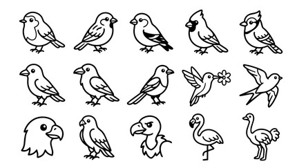 Fototapeta premium Diverse bird species outline icons collection
