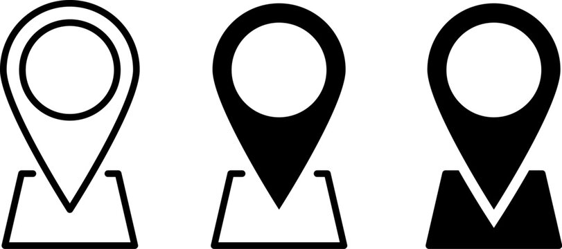 Set of location pin icons with map base