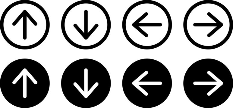 Set of black and white circular arrow icons