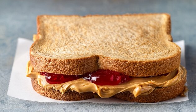 classic peanut butter and jelly sandwich on whole wheat bread