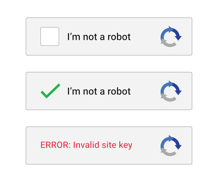 Web security captcha verification widgets with checkbox and error message on transparent background