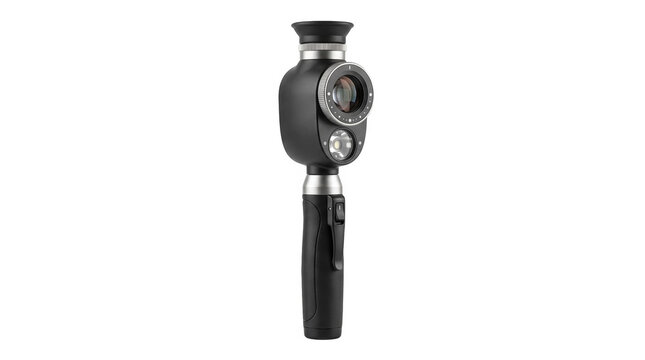 Medical diagnosis with doctor using ophthalmoscope for care in hospital