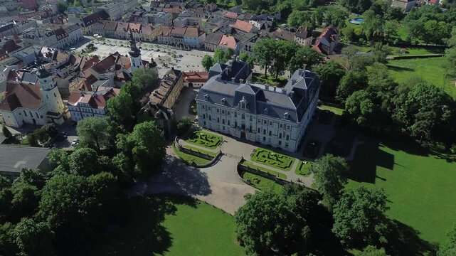 Pszczyna, Silesia Drone flight over park and city