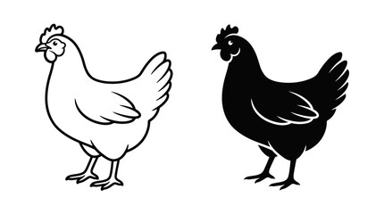 Fototapeta premium Chicken Silhouettes Black And White Line Art Illustration