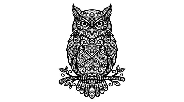 Intricate Owl Illustration With Floral Details And Ornamental Design