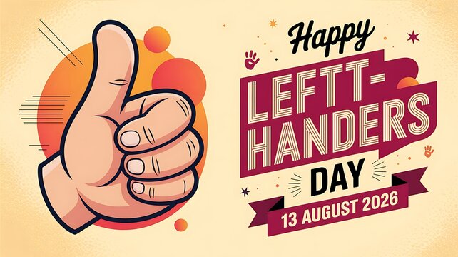 Happy left handers day greeting card with thumb up gesture