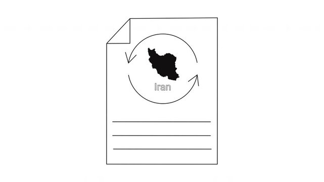 Document with Iran map and circular arrows icon.