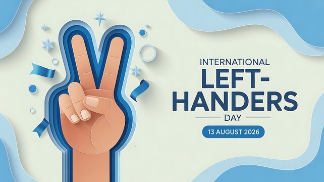 International left handers day greeting with peace sign hand