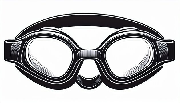 black silhouette of swimming goggles on white background