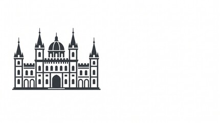 Fototapeta premium Icon of a medieval castle with towers and a dome isolated on white background