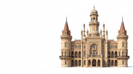 Fototapeta premium Majestic ornate palace architecture with towers isolated on white background